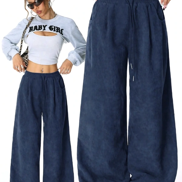 Drawstring wide-leg pants