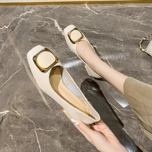 Women’s Genuine Leather Thick Heel Slip-On Shoes