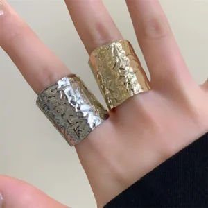 European American Retro Lava Texture Metal Wide Opening Ring