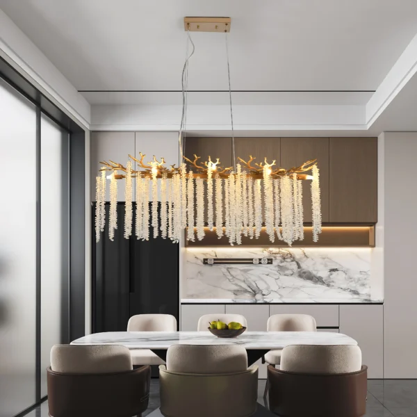 39-inch Modern Golden Pendant Light with Cascading Crystal S
