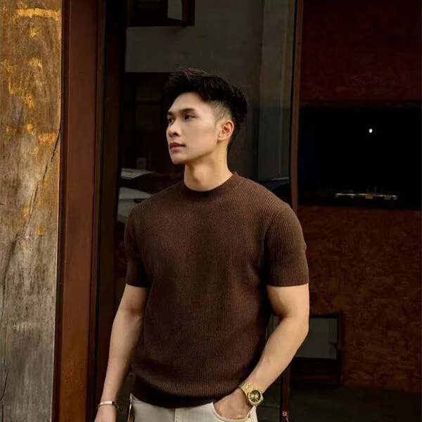 Men’s Classic Round Neck Knitted Short Sleeve T-Shirt