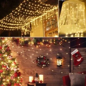 1Pc 3Meter 300 LEDs String Curtain Light With Remote 8 Light Modes IP44 Waterproof For Christmas Halloween New Year Yard Garden Party