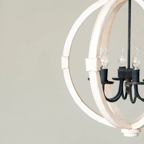 6 – Light Wood Chandelier With Adjustable Chain For Kitchen, Dining Hall Entrance, Bulb Not Included