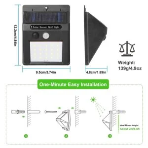1Pc Solar Light 20 LEDs Outdoor PIR Motion Sensor Lights IP65 Waterproof 120 Degree Sensing Wide Angle Lighting For Garage Front Door Garden Pathway