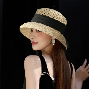 Adjustable Raffia Sun Hat with Wide Brim