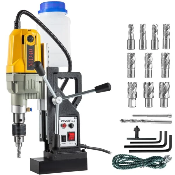 Magnetic Drill, 1100W 1.57′ Boring Diameter, 2697lbf,12000N Portable Electric Mag Drill Press With 12 Drilling Bits, 580 RPM Max Speed Drilling Machine For Any Surface And Home Improvement