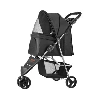 Pet Stroller Foldable 3 Wheels Dog Stroller with Brake Up to