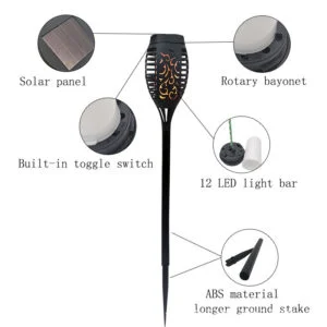 5pcs Solar Powered Garden Lights, Outdoor Solar Pathway Torch Light With Flickering And Dancing Flame Light Landscape Lighting For Christmas Halloween