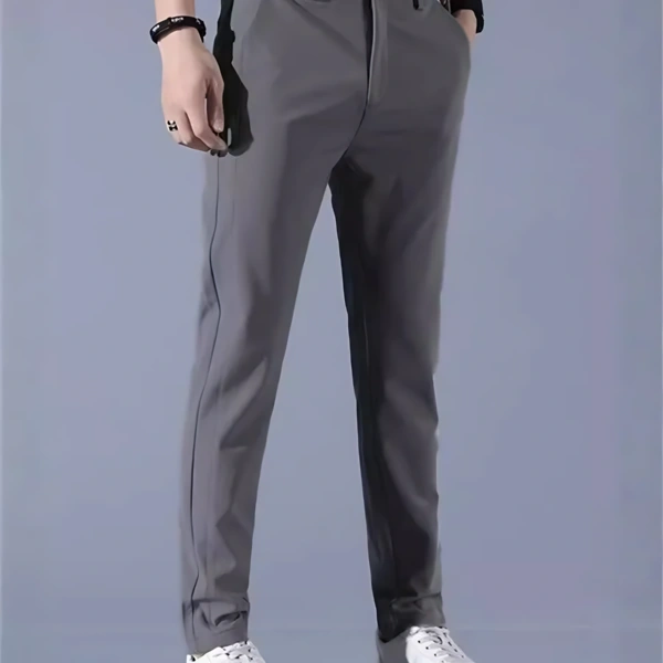 Men’s Summer Ice Silk Quick-Dry Casual Pants Slim Fit Straight Leg Trousers