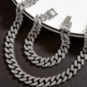 Men’s Geometric Cuban Chain Necklace Bracelet Set