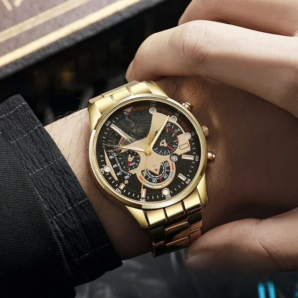 Men’s Steel Belt Calendar Quartz Watch with Luminous Display