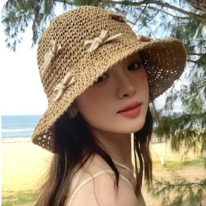 Foldable Straw Sun Hat with Wide Brim