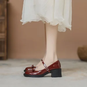 Women’s Leather Buckle Heeled Shoes