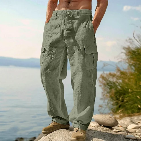 Men’s Cotton Linen Straight Leg Casual Trousers