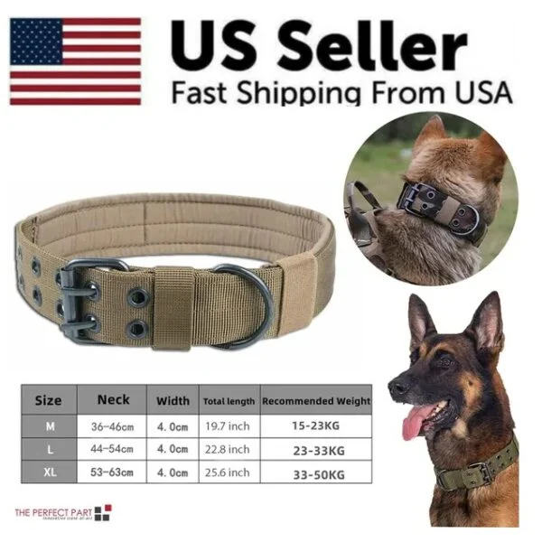 Wide Tactical Heavy Duty Nylon Large Dog Collar K9 Military