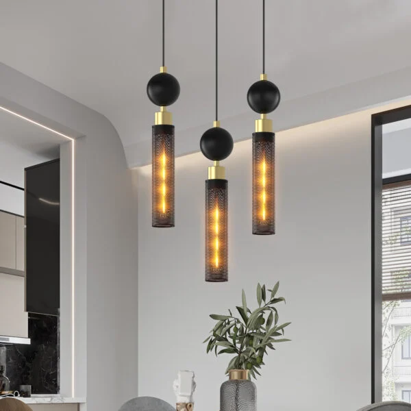 Modern Black Wrought Iron Pendant Light For Kitchen Island, Adjustable Cord Pendant Fixture, Hanging Lighting Over Kitchen Island, Indoor Chandelier For Bedroom & Bathroom