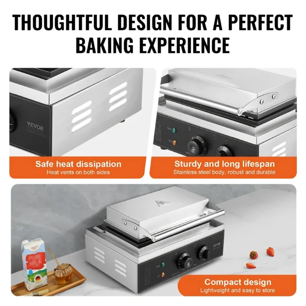 Commercial Waffle Maker Rectangle Waffle Baker Machine 1550W