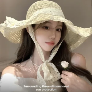 Women’s Straw Sun Hat with Lace Trim