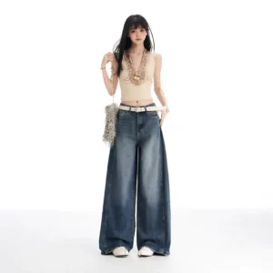 Women's High-Waisted Wide-Leg Denim Pants