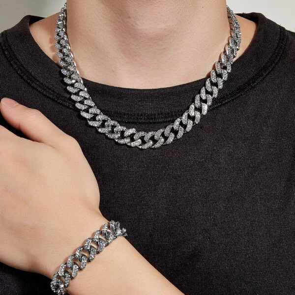 Men’s Geometric Cuban Chain Necklace Bracelet Set