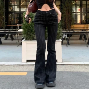 Women's Striped Flared Denim Pants