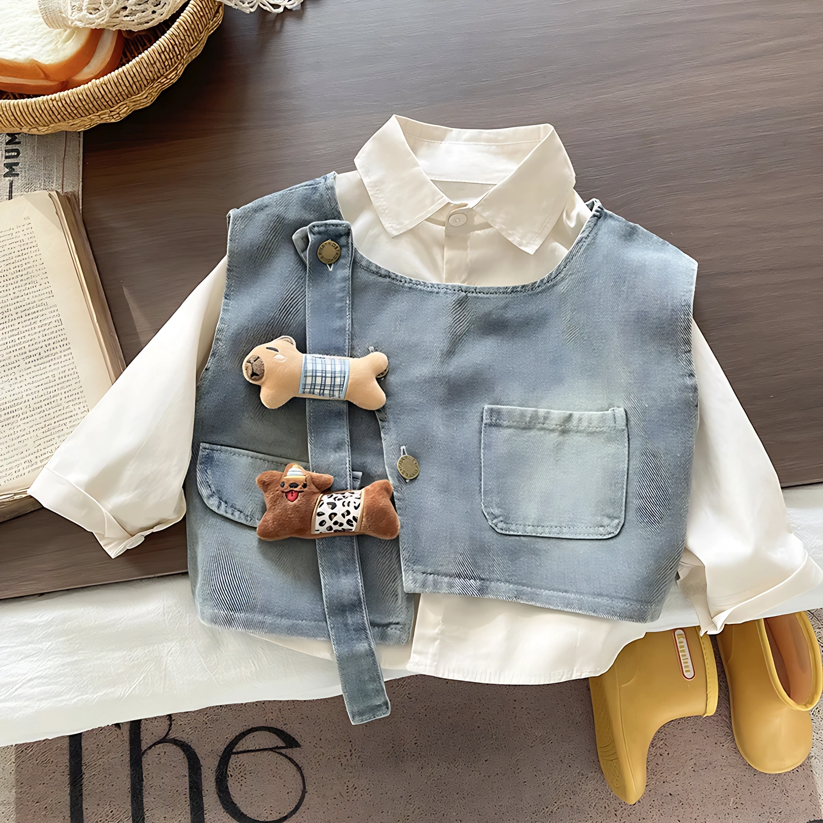 Boys Denim Vest, Shirt and Pants 3-Piece Set