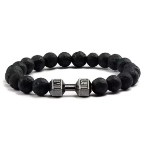 Cross-Border Accessories Volcanic Stone Bracelet Black Frosted Alloy Large Dumbbell Energy Bracelet Yoga in Stock