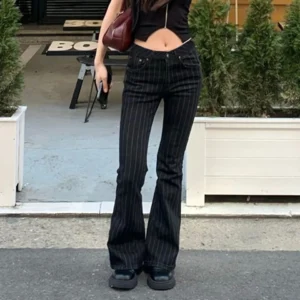 Womens Striped Flared Denim Pants
