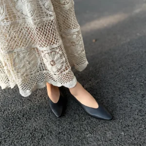 Pointed Toe Soft Leather Flat Slip On Women Shoes