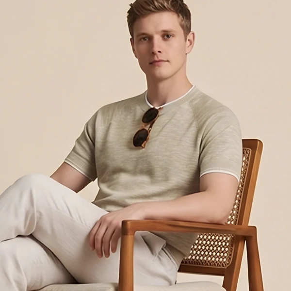 Men’s Summer Cotton Linen Blend Short Sleeve Knit T-Shirt
