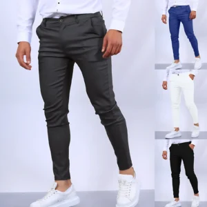 Men's Solid Textured Slim Fit Casual Trousers
