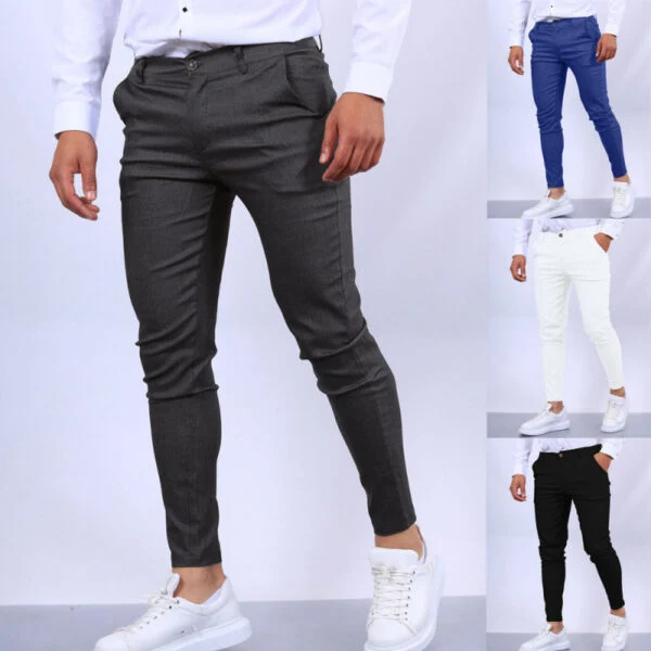 Men’s Solid Textured Slim Fit Casual Trousers