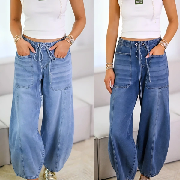 Women's Casual Denim Pants with Multiple Pockets