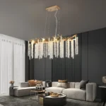 39-inch Modern Golden Pendant Light with Cascading Crystal S