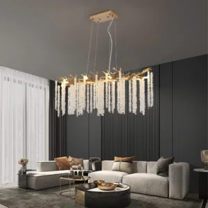 39-inch Modern Golden Pendant Light with Cascading Crystal S
