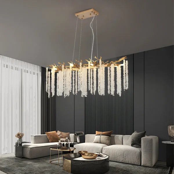 39-inch Modern Golden Pendant Light with Cascading Crystal S