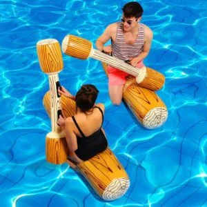 Inflatable Double Water Strike Game Set with Swimming Ring a