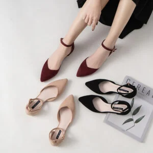 Women's Suede Pointed-Toe Ankle-Strap Flats