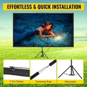 Tripod Projector Screen With Stand 60 Inch 16:9 4K HD Projection Screen Stand Wrinkle-Free Height Adjustable Portable Screen For Projector Indoor & Outdoor For Movie, Home Cinema, Gaming, Office