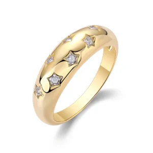 Starry Sky Star Ring 18K Gold Plated S925 Sterling Silver Moissanite Band for Women Birthday Party Daily Wearing Gift