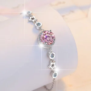 Fashionable Fine Jewelry 1/2Ct Round Bright Cut VVs1 Color AB Color Mosanite S925 Sterling Silver Ladies Bracelet Dangle