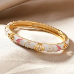 Enamel Open Bangle Bracelet for Women Palace Style Chinese Jingtailan Inspired Fashion Jewelry with Cloud Brocade Design