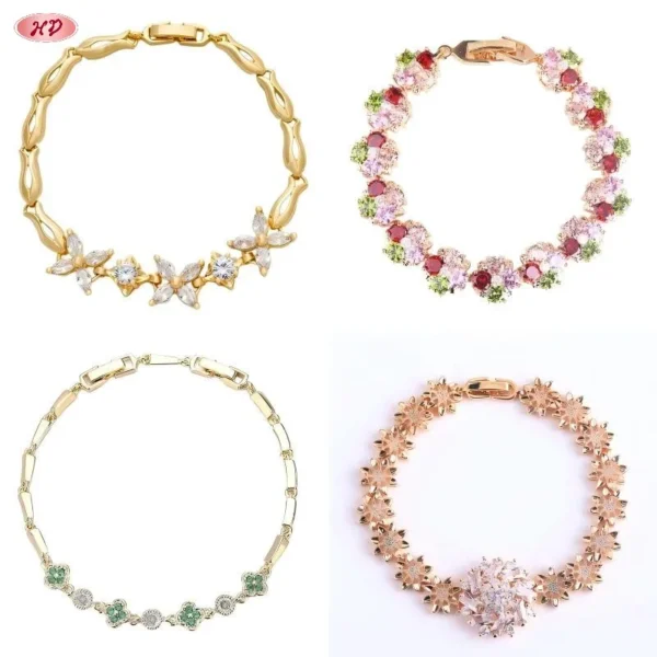 18k Gold Plated Zircon Flower Series Chain & Link Bracelet for Women Fashion Jewelry Anniversary 1MOQ a Set of Four Bracelets