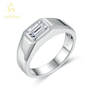 Sparkling Classic 925 Sterling Silver 18K White Gold Ring for Men