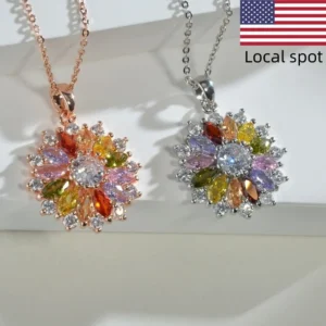 Luxury Brand Fashion Jewelry Crystal Colored Zircon Pendant Round Flower Moon Round Necklace