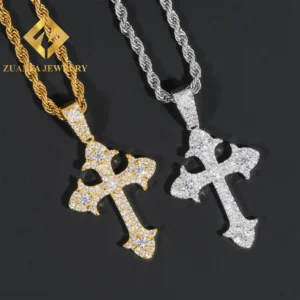 Hip Hop Pass Diamond Tester Iced Out 925 Silver Cross Necklace