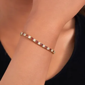 Gold Plated Chain Bracelet Women’s Fashion Bracelet 14K Gold CZ Zirconia Zircon Heart Ruby Women Tennis Bracelet Link