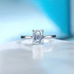 2.0 CTW Emerald Cut Moissanite Solitaire S925 Sterling Silver Ring
