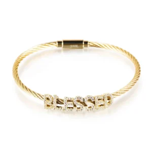 Stainless Steel Zircon Twisted Wire Interlocking Open Bracelet Bangle
