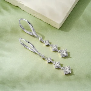 Wholesale Fashion Jewelry 925 Sterling Silver Long Drop Earrings Round 5mm 4mm 3mm & 2mm Moissanite Earring Gift Party Wedding